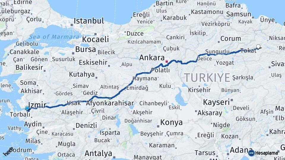 İzmir Buca Tokat Arası Kaç Km - Yol Haritası