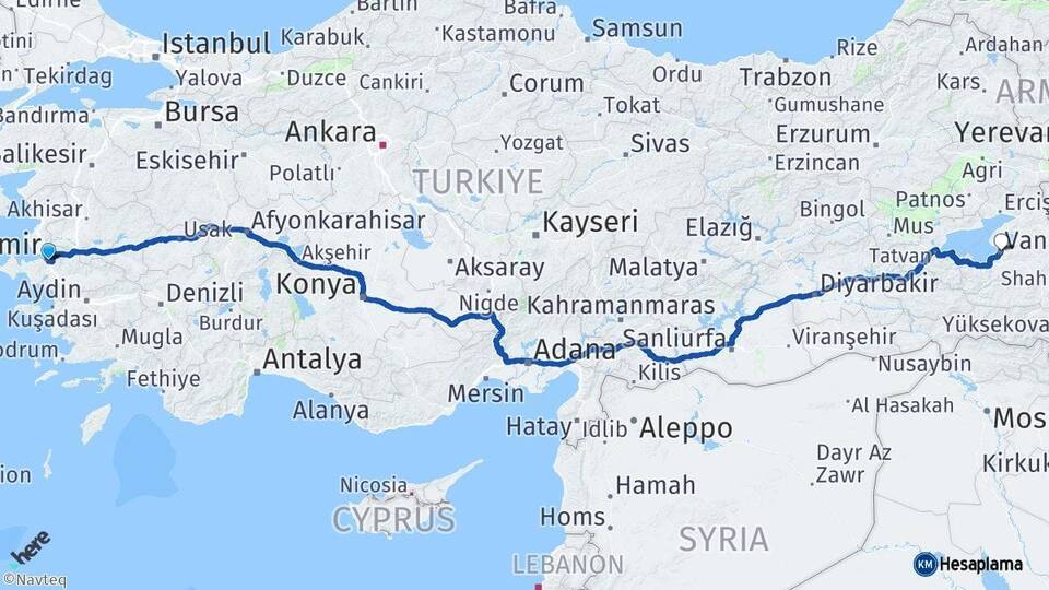 İzmir Buca Van Arası Kaç Km - Yol Haritası