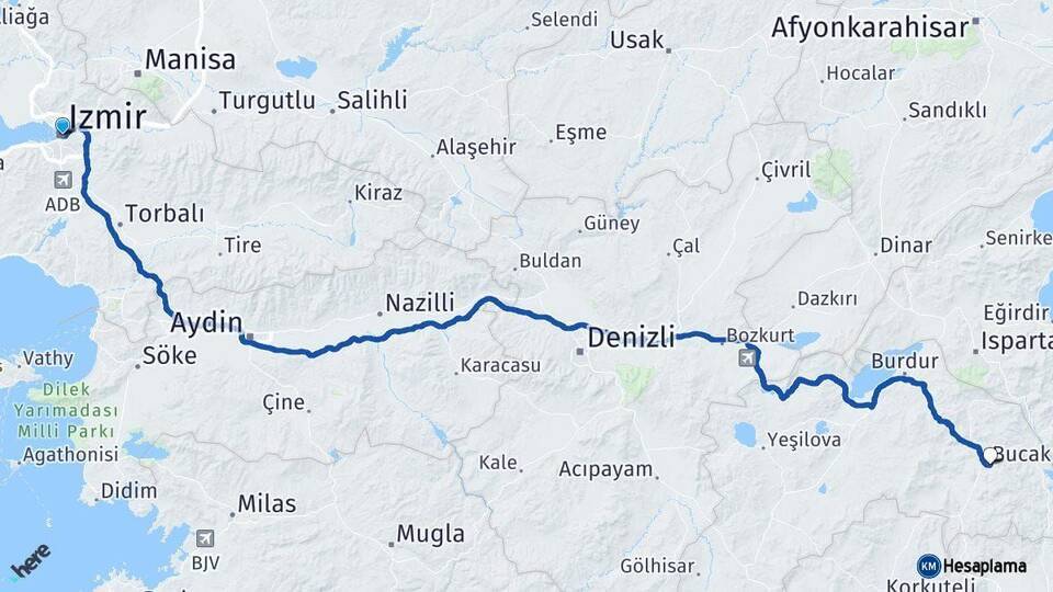 İzmir Bucak Arası Kaç Km - Yol Tarifi