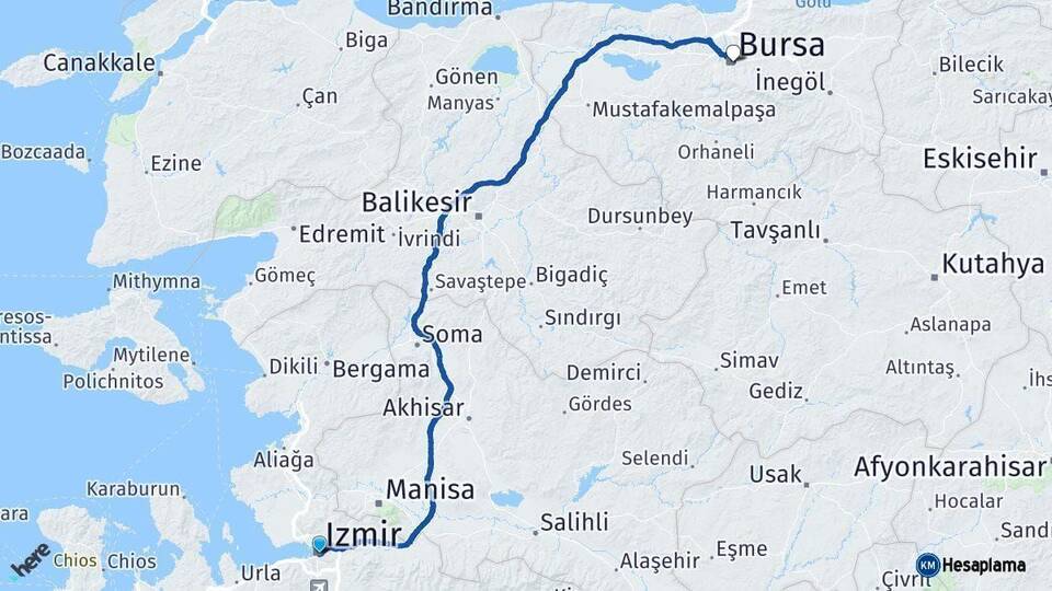 İzmir Bursa Arası Kaç Km - Yol Haritası