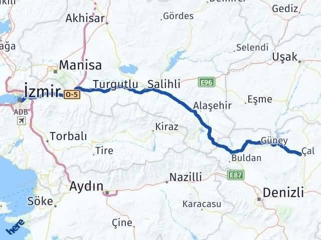 İzmir Çal Denizli Arası Kaç Km - Yol Haritası