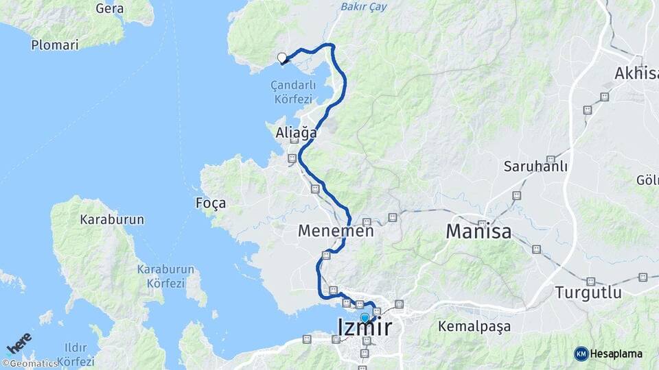 İzmir Çandarlı Dikili Arası Kaç Km - Yol Haritası