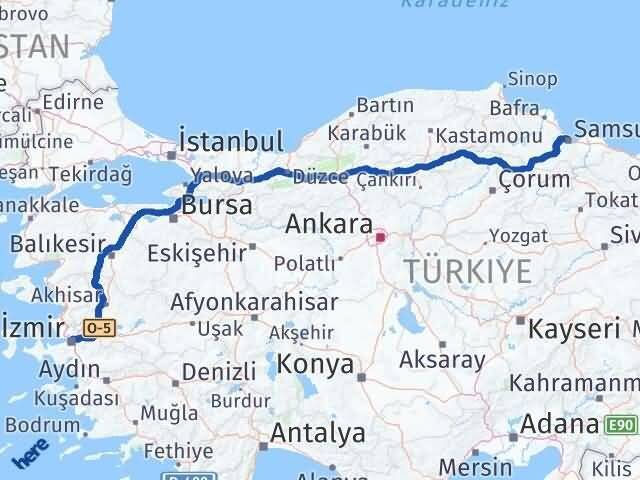 İzmir Canik Samsun Arası Kaç Km - Yol Haritası