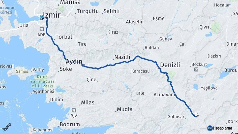 İzmir Çavdır Burdur Arası Kaç Km - Yol Haritası