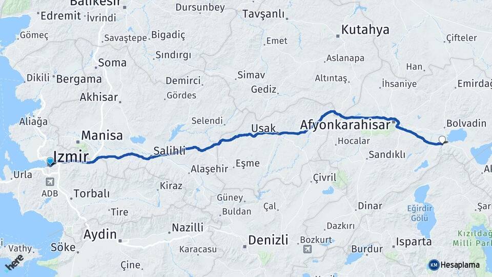 İzmir Çay Afyonkarahisar Arası Kaç Km - Yol Haritası