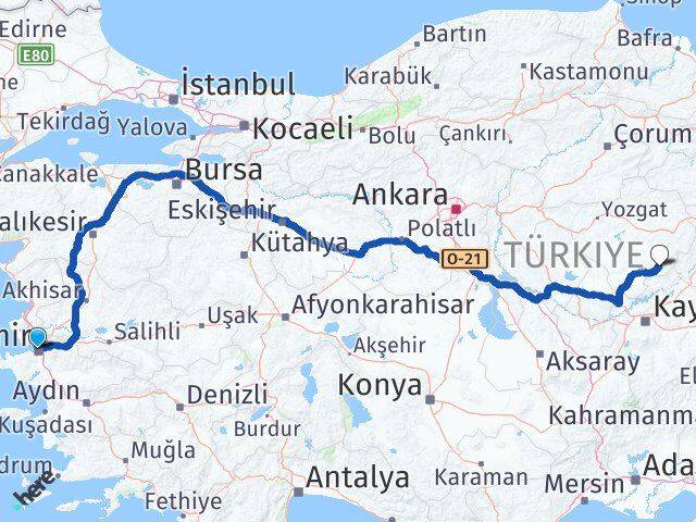 İzmir Çayıralan Yozgat Arası Kaç Km - Yol Haritası
