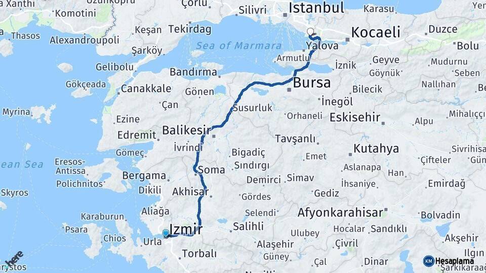 İzmir Çayırova Kocaeli Arası Kaç Km - Yol Haritası
