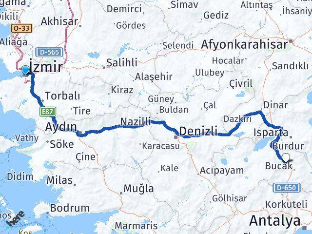 İzmir Çeltikçi Burdur Arası Kaç Km - Yol Haritası