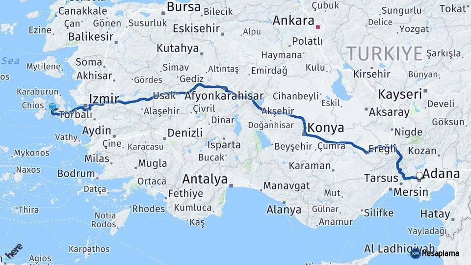 İzmir Çeşme Adana Arası Kaç Km - Yol Haritası
