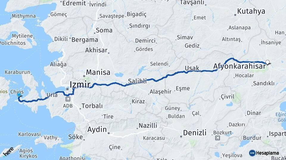 İzmir Çeşme Afyonkarahisar Arası Kaç Km - Yol Haritası