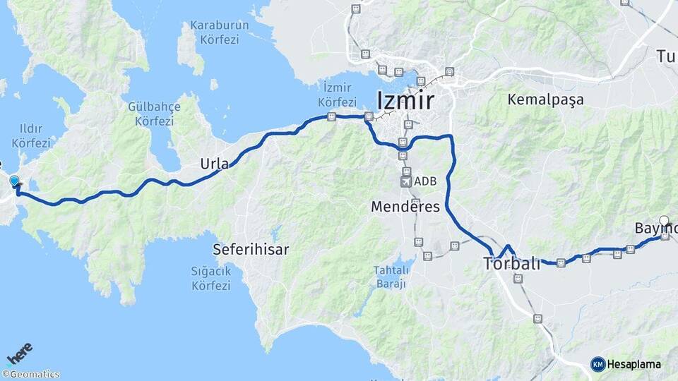 İzmir Çeşme Alaçatı Bayındır Arası Kaç Km - Yol Haritası