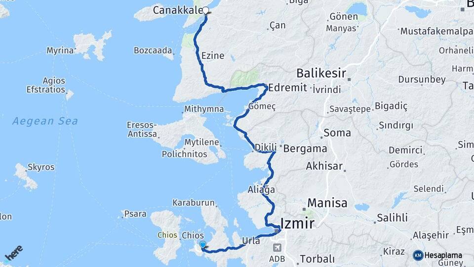 İzmir Çeşme Alaçatı Çanakkale Arası Kaç Km - Yol Haritası