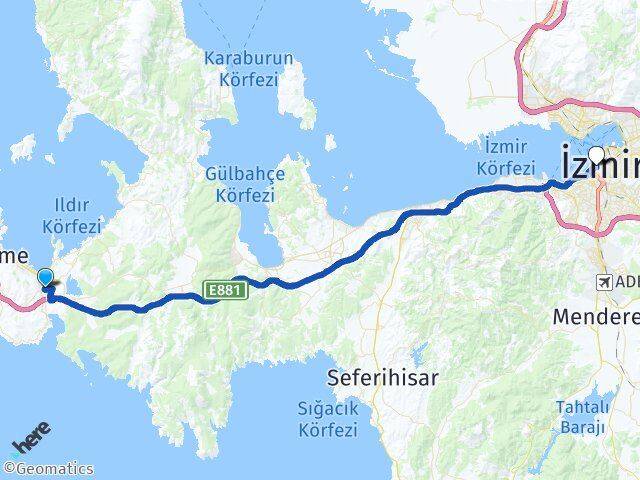 İzmir Çeşme Alaçatı Konak Arası Kaç Km - Yol Haritası