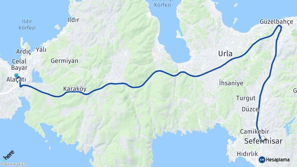 İzmir Çeşme Alaçatı Seferihisar Arası Kaç Km - Yol Haritası