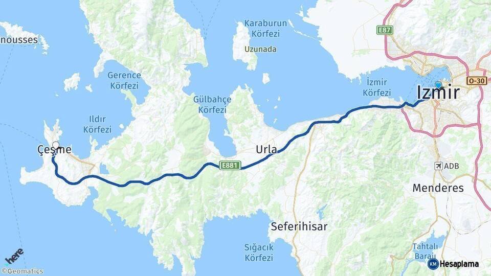İzmir Çeşme Arası Kaç Km - Yol Haritası