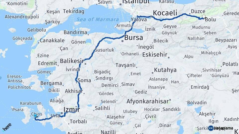 İzmir Çeşme Bolu Arası Kaç Km - Yol Haritası