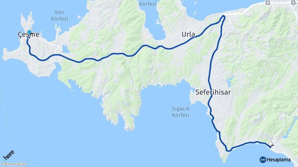 İzmir Çeşme Gümüldür Atatürk Menderes Arası Kaç Km - Yol Haritası