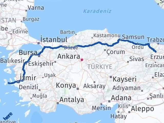 İzmir Çeşme Gümüşhane Arası Kaç Km - Yol Haritası