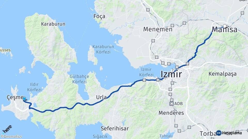İzmir Çeşme Ilıca Manisa Arası Kaç Km - Yol Haritası