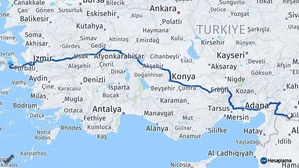 İzmir Çeşme Kilis Arası Kaç Km - Yol Haritası