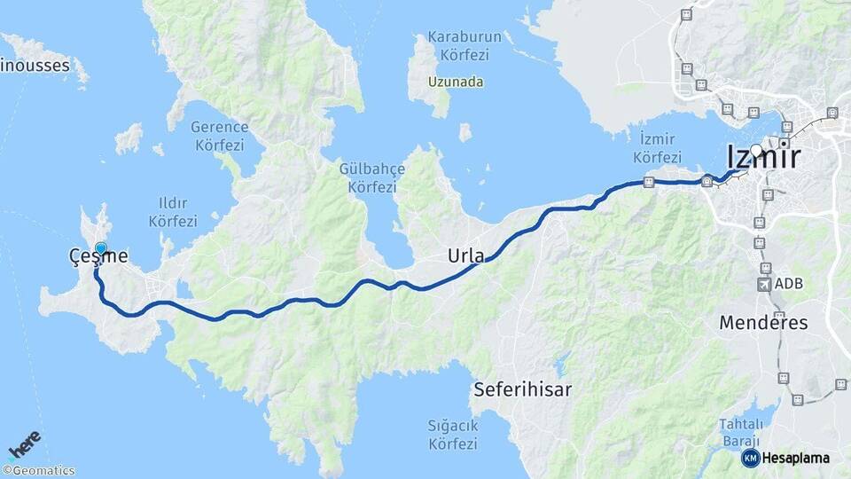 İzmir Çeşme Konak Arası Kaç Km - Yol Haritası