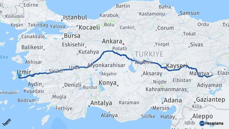 İzmir Çeşme Malatya Arası Kaç Km - Yol Haritası