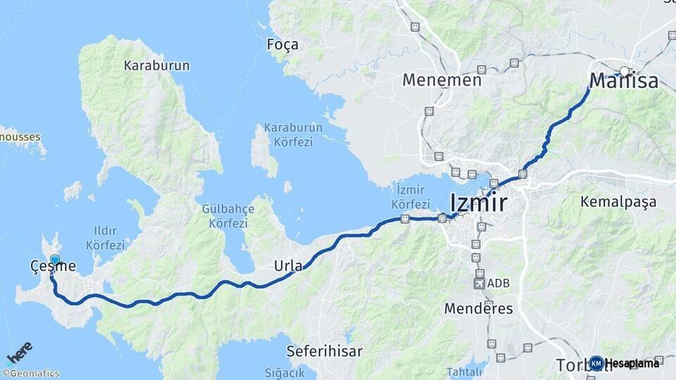 İzmir Çeşme Manisa Arası Kaç Km - Yol Haritası