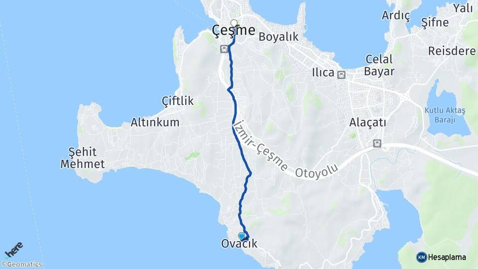 İzmir Çeşme Ovacık Çeşme Arası Kaç Km - Yol Haritası