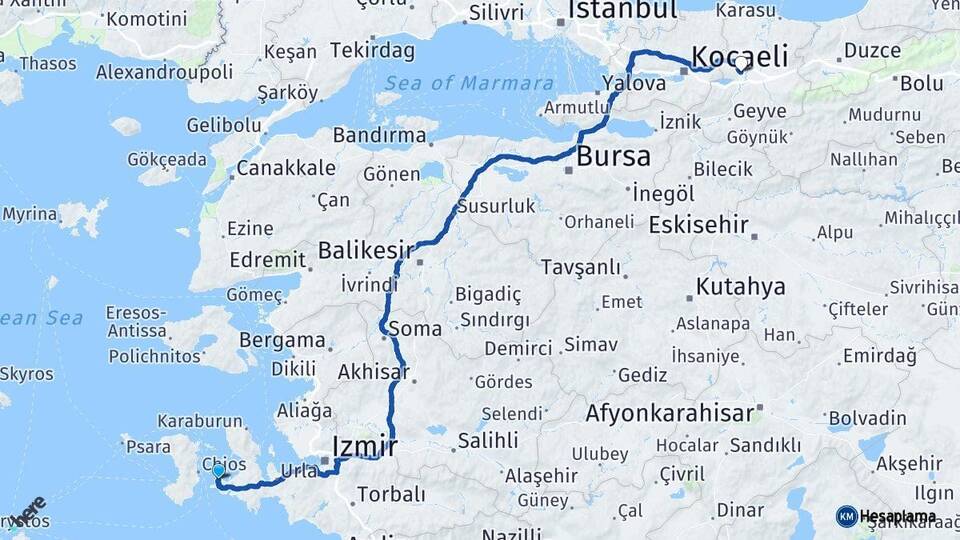 İzmir Çeşme Sakarya Arası Kaç Km - Yol Haritası