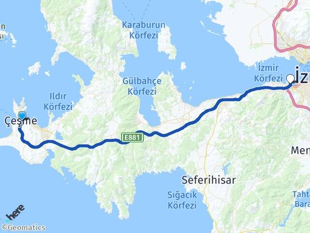 İzmir Çeşme Üçkuyular Feribot İskelesi Arası Kaç Km - Yol Haritası