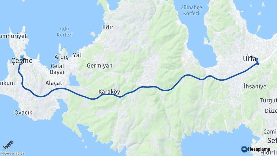 İzmir Çeşme Urla Arası Kaç Km - Yol Haritası
