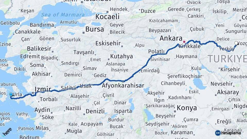 İzmir Çeşme Yozgat Arası Kaç Km - Yol Haritası