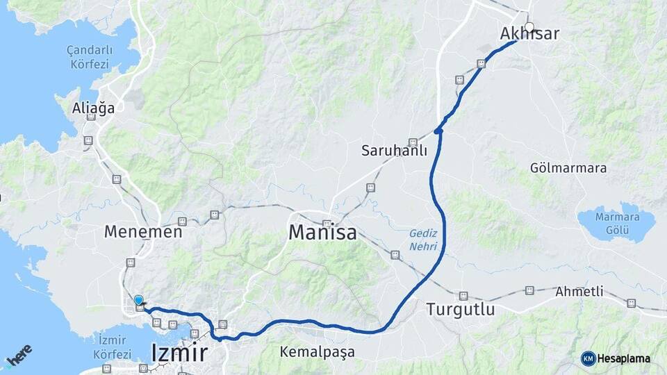 İzmir Çiğli Akhisar Manisa Arası Kaç Km - Yol Haritası