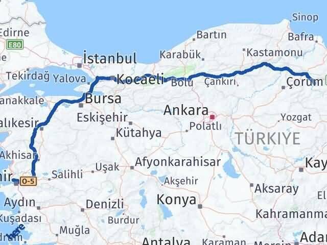 İzmir Çiğli Amasya Arası Kaç Km - Yol Haritası
