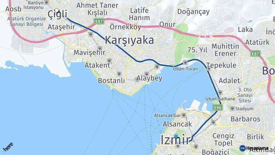 İzmir Çiğli Arası Kaç Km - Yol Haritası