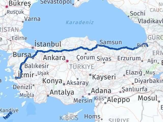 İzmir Çiğli Artvin Arası Kaç Km - Yol Haritası