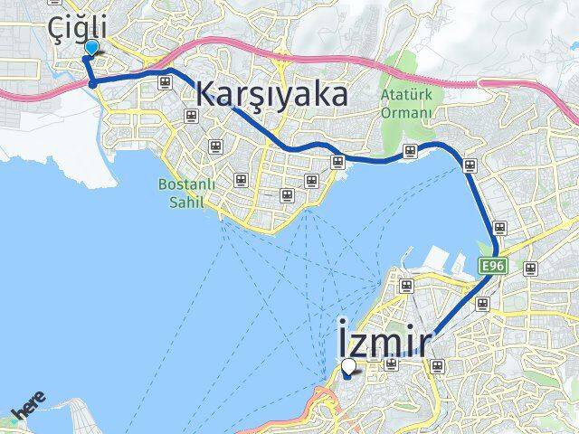 İzmir Çiğli Ataşehir Konak Arası Kaç Km - Yol Haritası