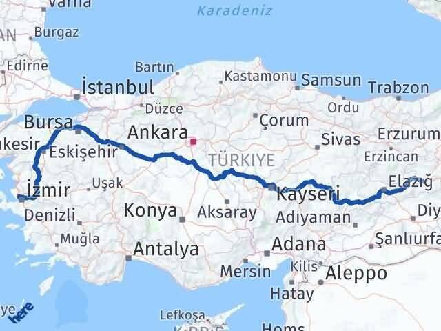 İzmir Çiğli Bingöl Arası Kaç Km - Yol Haritası