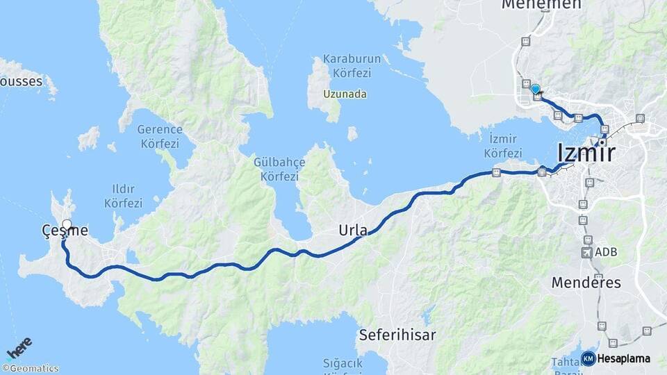 İzmir Çiğli Çeşme Arası Kaç Km - Yol Haritası
