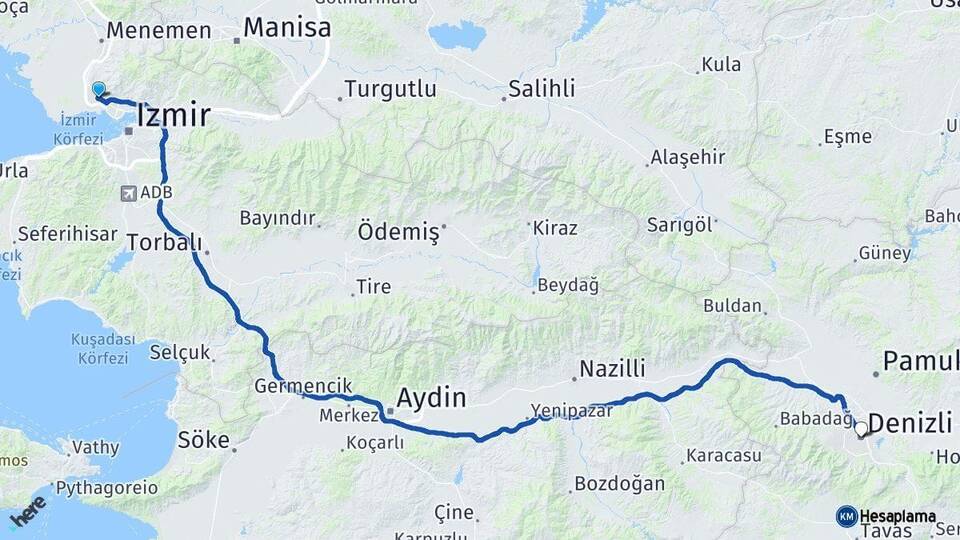 İzmir Çiğli Denizli Arası Kaç Km - Yol Haritası