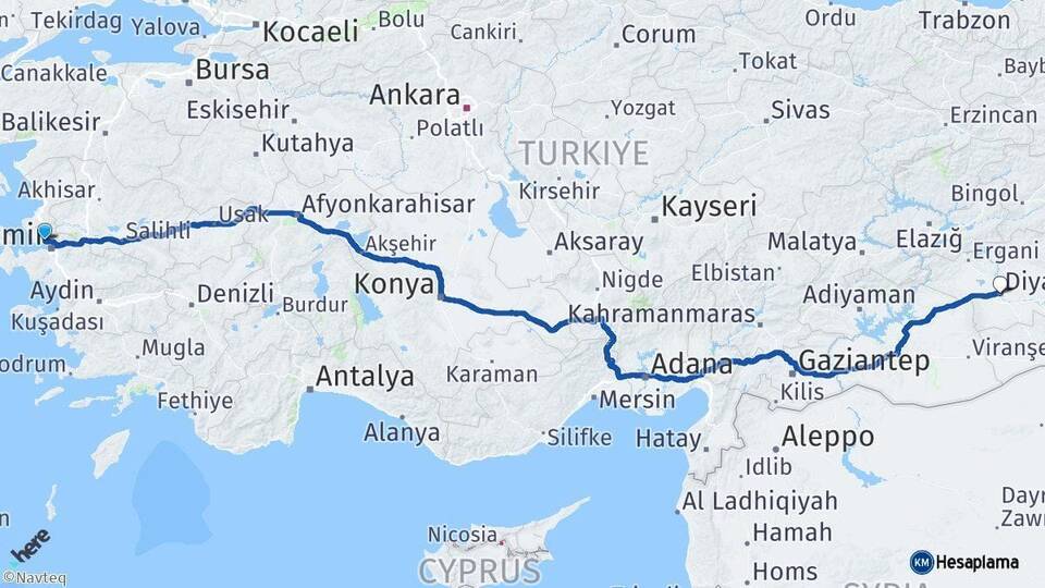 Çiğli Diyarbakır Arası Kaç Km - Yol Tarifi