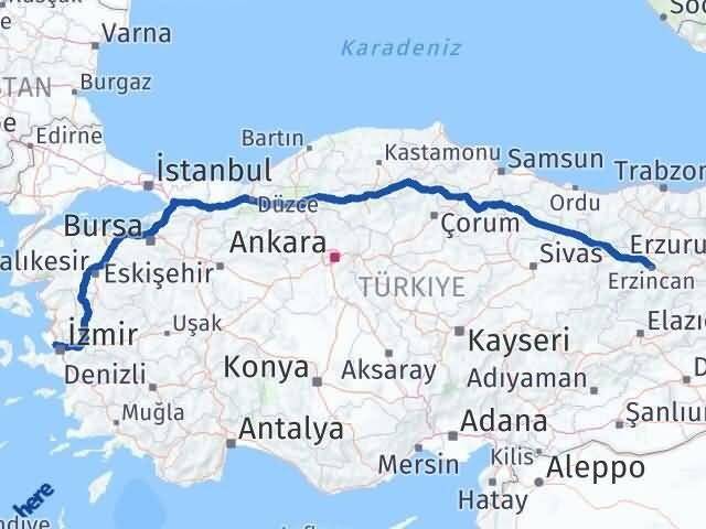 İzmir Çiğli Erzincan Arası Kaç Km - Yol Haritası