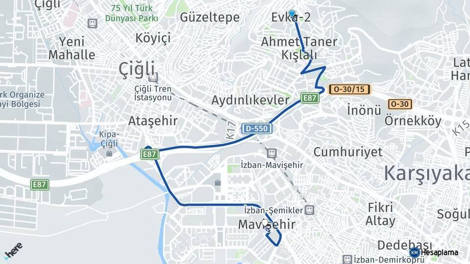 Evka-2 Mavişehir Arası Kaç Km - Yol Tarifi