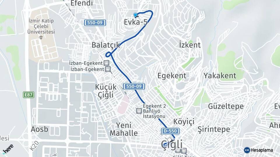 İzmir Çiğli Evka-5 Çiğli Arası Kaç Km - Yol Haritası