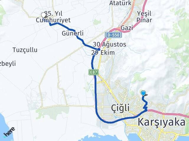 Evka-6 Bakırçay Üniversitesi Arası Kaç Km - Yol Tarifi