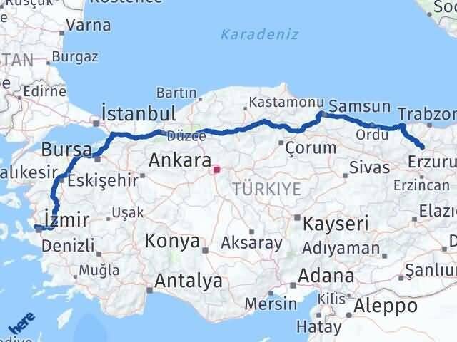 İzmir Çiğli Gümüşhane Arası Kaç Km - Yol Haritası