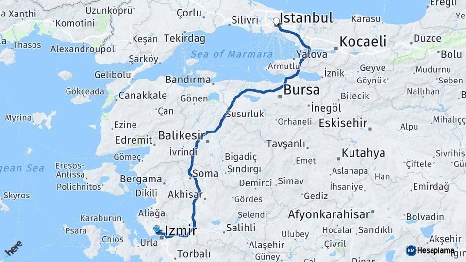 İzmir Çiğli İstanbul Arası Kaç Km - Yol Haritası