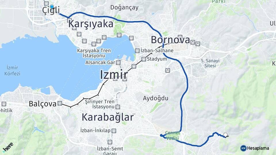 İzmir Çiğli Kaynaklar Buca Arası Kaç Km - Yol Haritası