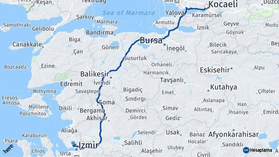 İzmir Çiğli Kocaeli Arası Kaç Km - Yol Haritası