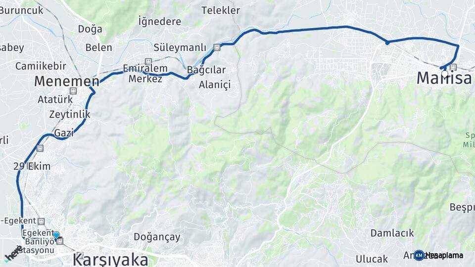 İzmir Çiğli Manisa Arası Kaç Km - Yol Haritası